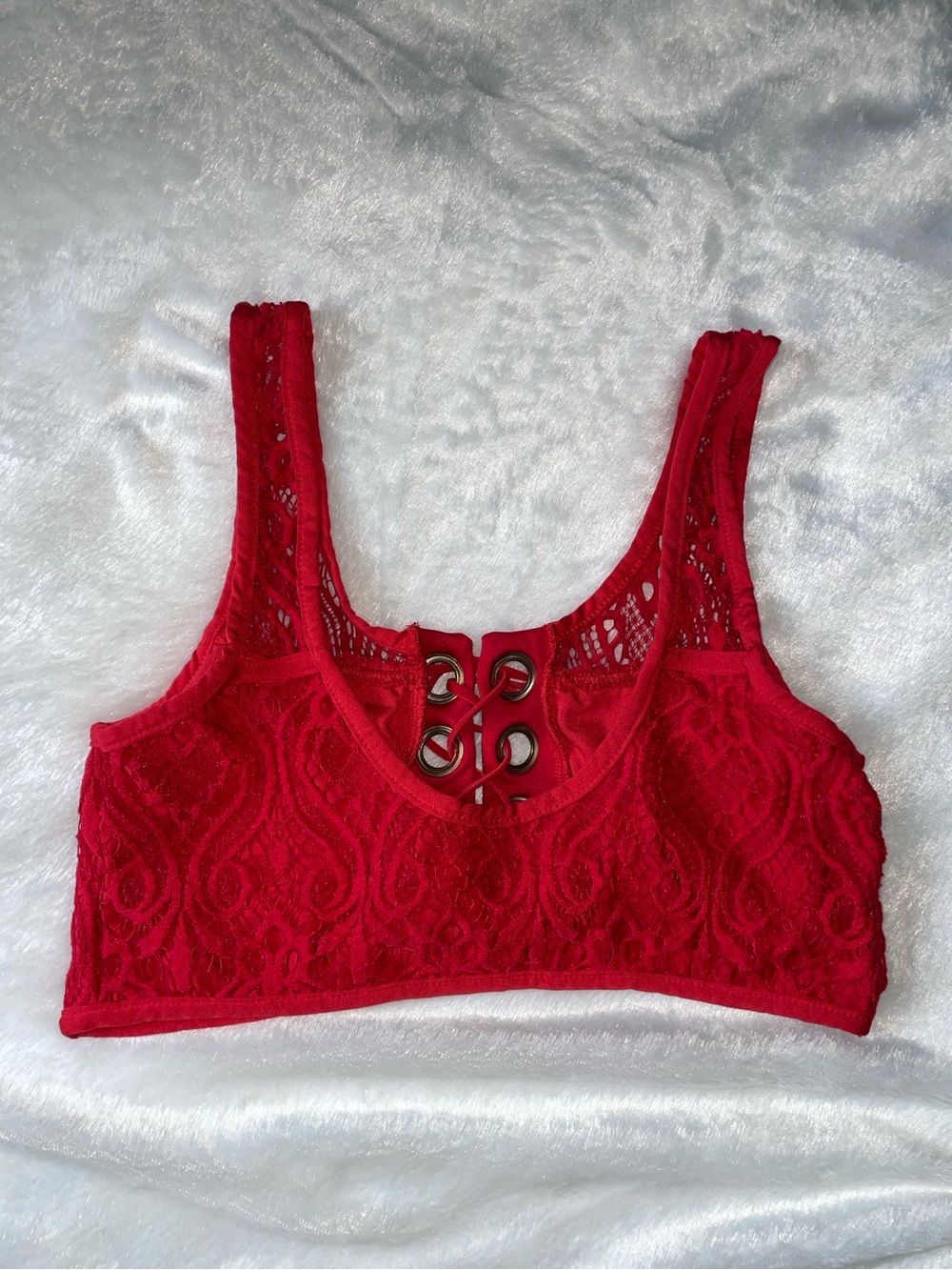 Red Lace-Up  Top - Picture 5 of 5